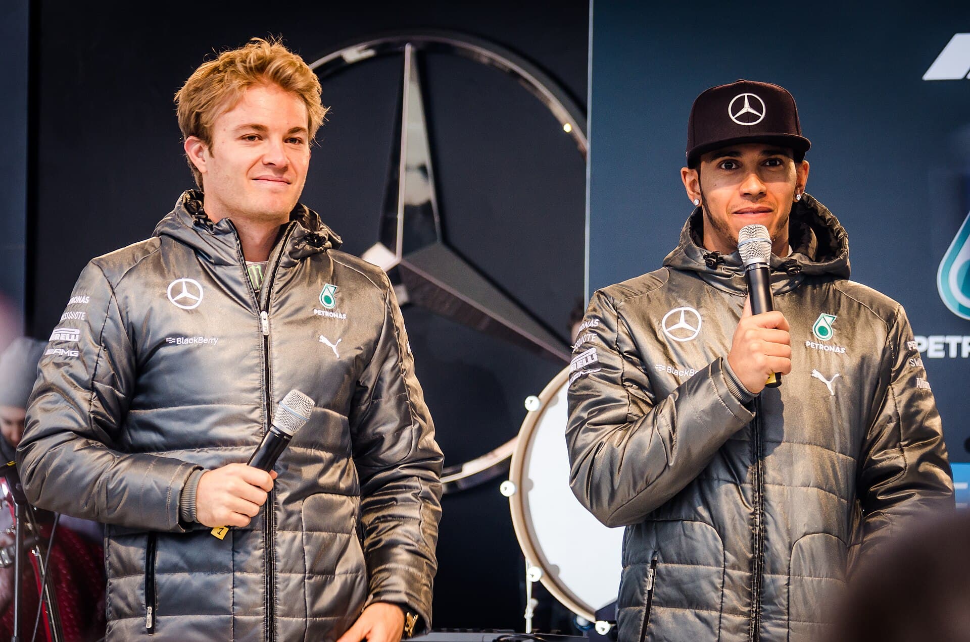 Historical Formula 1 photograph: Hamilton Rosberg Mercedes, 2014