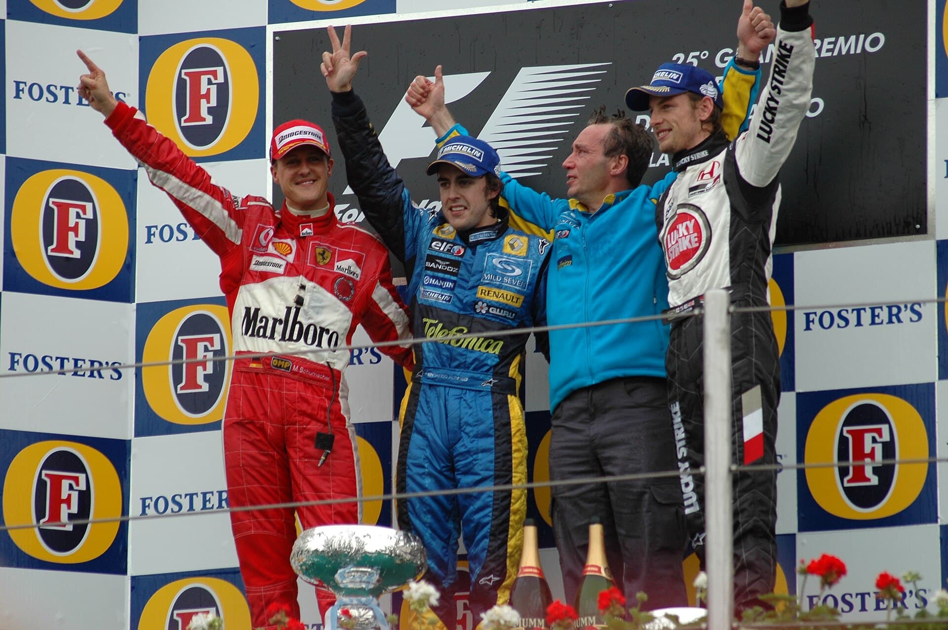 Historical Formula 1 photograph: Alonso Schumacher, 2005