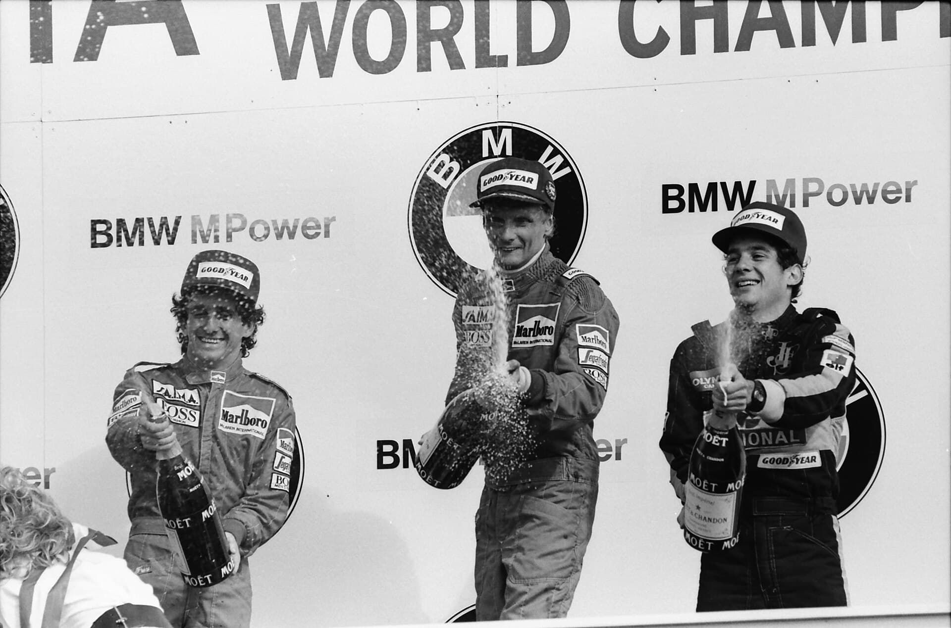 Historical Formula 1 photograph: Prost Lauda Senna, 1985