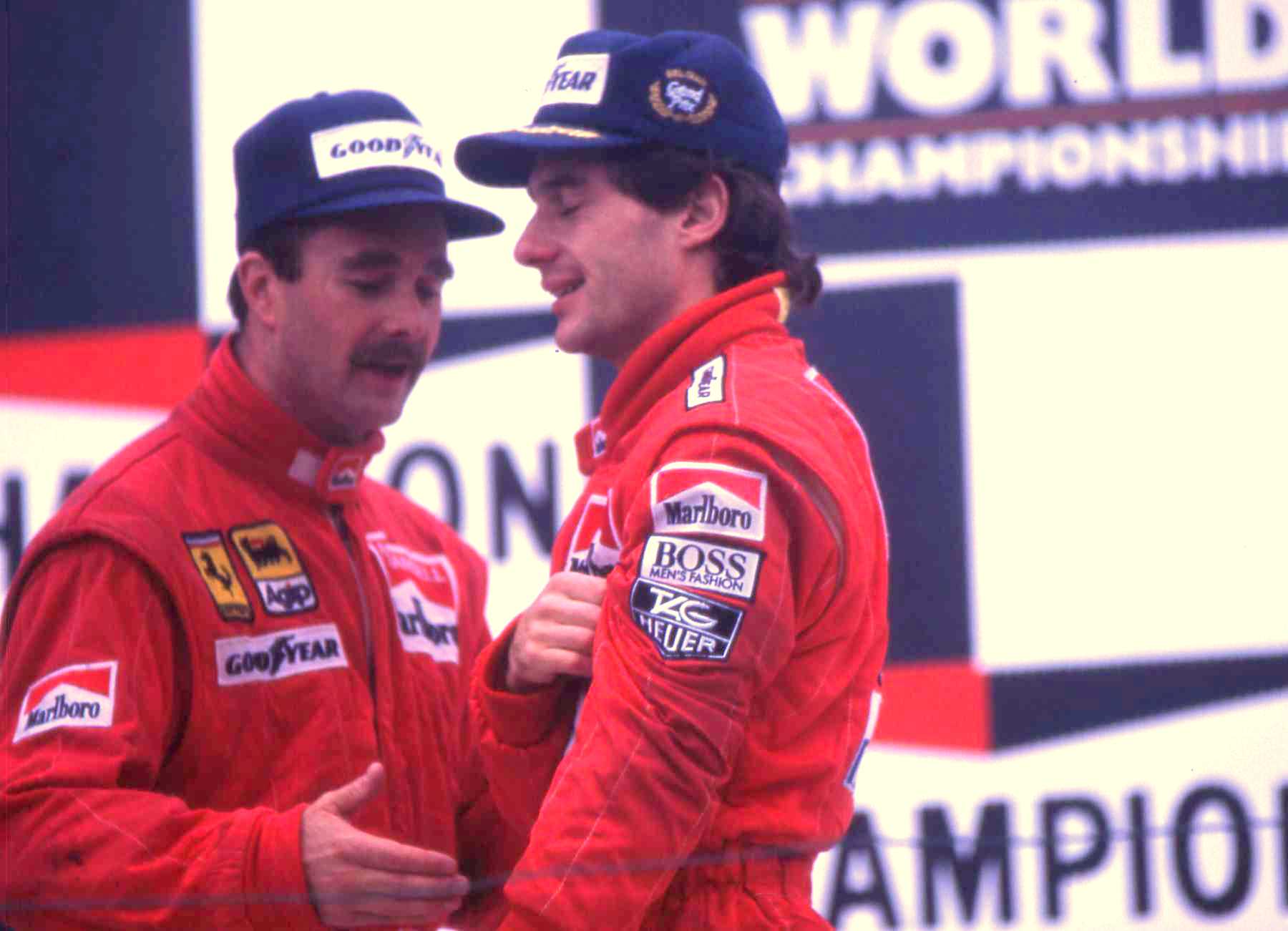 Historical Formula 1 photograph: Ayrton Senna Nigel Mansell, 1989