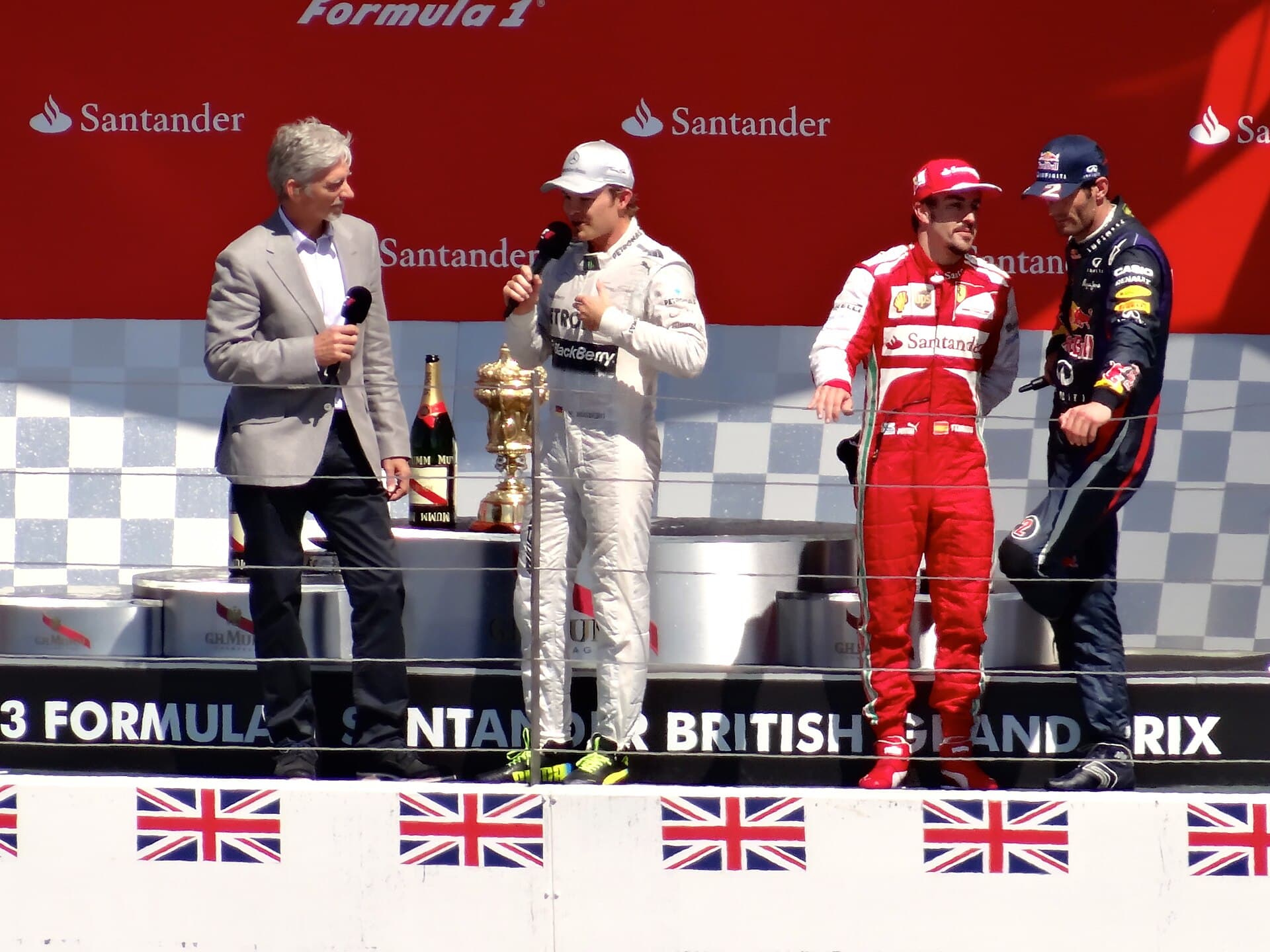 Historical Formula 1 photograph: Rosberg Webber Alonso Silverstone, 2013